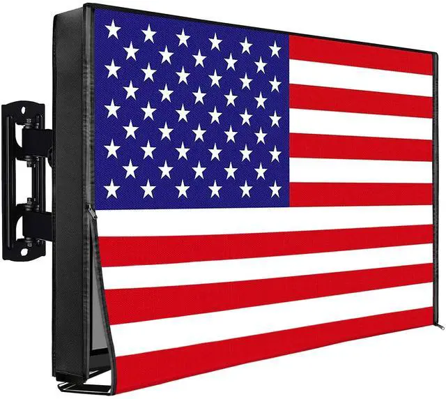 Main image of IC ICLOVER Outdoor TV Cover 48-50 Inch, 600D Heavy Duty 4 Season Weatherproof TV Screen Protector with Waterproof Zipper & Remote Control Pocket, Outside Television Enclosure for LED, LCD TVs -US Flag