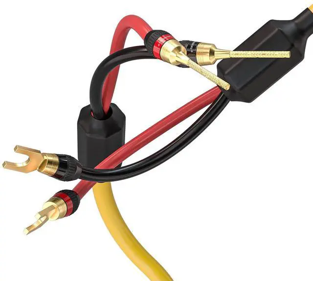 Alt view image 3 of 5 - KK Cable YM-2C 10 GaugeAWG 1pair Set Speaker Wire 24k Gold Plated Copper connectors, 5N OFC((99.999% Oxygen Free Copper Wire) with Magnetic Field Ring. YM-2C (3M (9.8ft), YP)