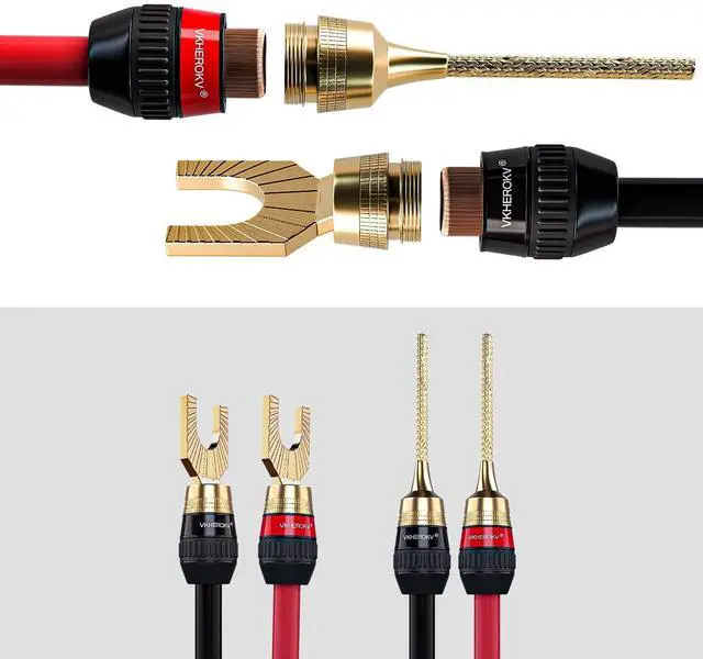 Alt view image 5 of 5 - KK Cable YM-2C 10 GaugeAWG 1pair Set Speaker Wire 24k Gold Plated Copper connectors, 5N OFC((99.999% Oxygen Free Copper Wire) with Magnetic Field Ring. YM-2C (3M (9.8ft), YP)