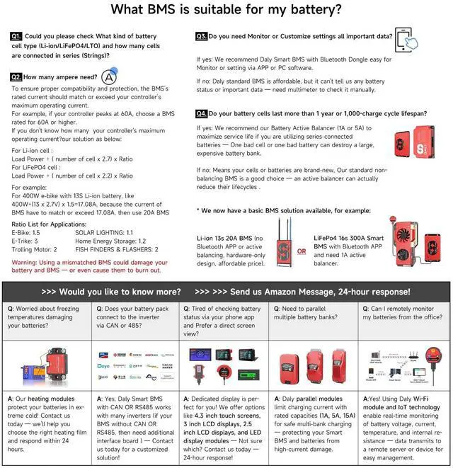 Alt view image 4 of 5 - DALY BMS 24V 8S 150A LiFePO4 - Smart Bluetooth Battery Protection Board for 24 Volt Lithium Battery Pack for Mobility Scooters Electric Wheelchairs