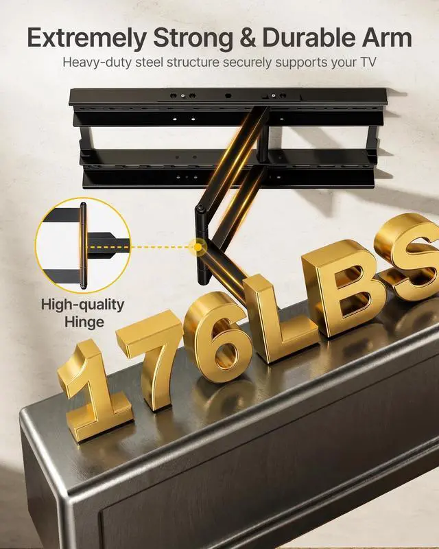 Alt view image 4 of 5 - monTEK Heavy Duty TV Wall Mount for 50100 inch XL TVs up to 176 lbs, 4X Load Tested, 25 Long Articulating Arm, Max VESA 800x600, +5/-15 Tilt&90 Swivel&5 Leveling, Preassembled, 1624 Studs