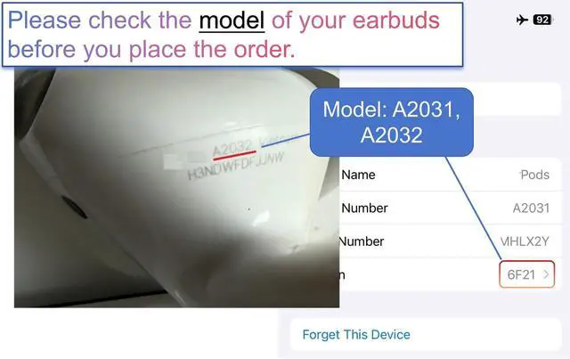 Alt view image 3 of 5 - Meenova OEM A2032 Right Earbud Replacement for Pods (2nd Generation) R Side