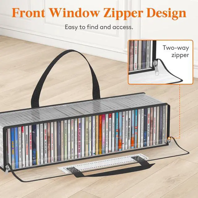Alt view image 3 of 5 - Lifewit CD Storage Bags, Clear PVC Plastic CD Case Holder with Handles, Front Window Zipper Design, Stackable Media Organizer Box for Albums, Hold up to 300 Pcs CDs (50 Each), 6 Pack