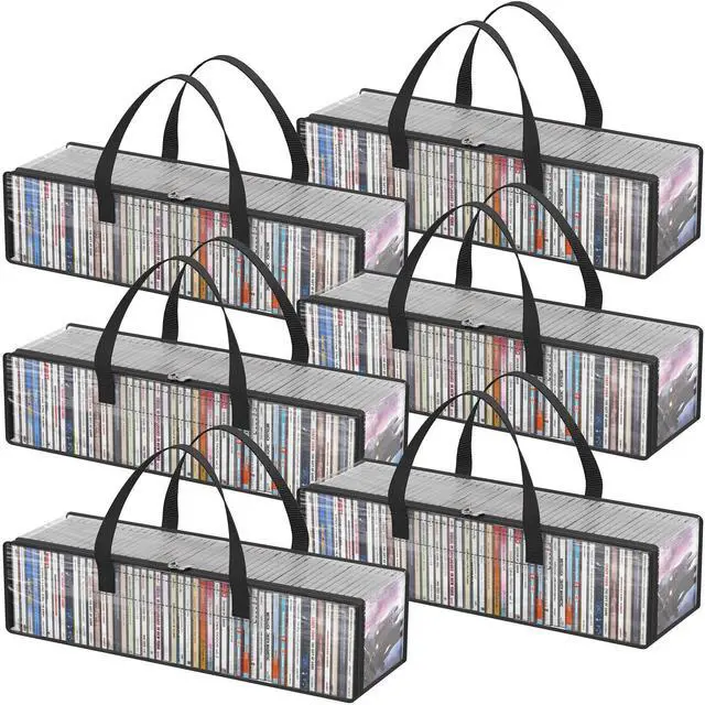 Main image of Lifewit CD Storage Bags, Clear PVC Plastic CD Case Holder with Handles, Front Window Zipper Design, Stackable Media Organizer Box for Albums, Hold up to 300 Pcs CDs (50 Each), 6 Pack