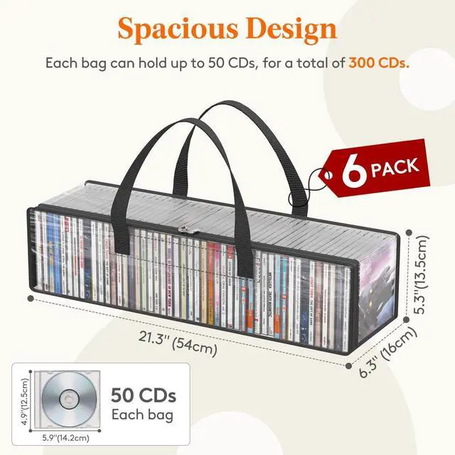 Alt view image 2 of 5 - Lifewit CD Storage Bags, Clear PVC Plastic CD Case Holder with Handles, Front Window Zipper Design, Stackable Media Organizer Box for Albums, Hold up to 300 Pcs CDs (50 Each), 6 Pack
