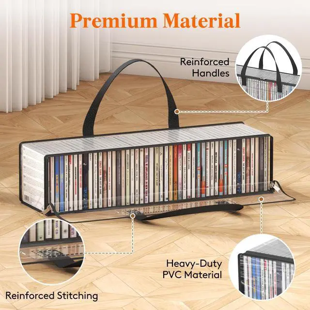 Alt view image 5 of 5 - Lifewit CD Storage Bags, Clear PVC Plastic CD Case Holder with Handles, Front Window Zipper Design, Stackable Media Organizer Box for Albums, Hold up to 300 Pcs CDs (50 Each), 6 Pack