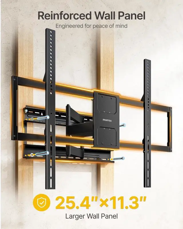 Alt view image 2 of 5 - monTEK Heavy Duty TV Wall Mount for 50100 inch XL TVs up to 176 lbs, 4X Load Tested, 25 Long Articulating Arm, Max VESA 800x600, +5/-15 Tilt&90 Swivel&5 Leveling, Preassembled, 1624 Studs