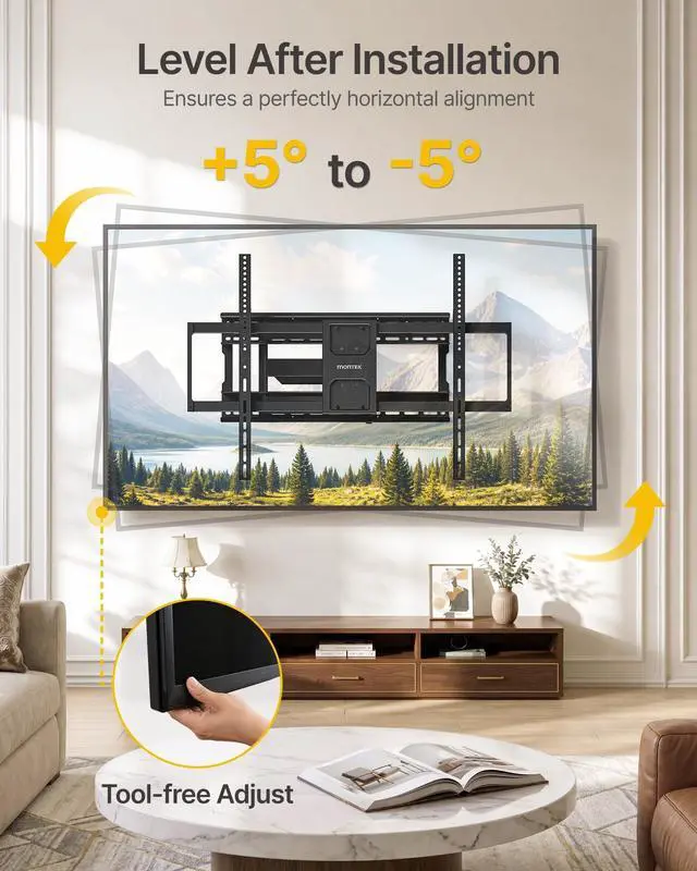 Alt view image 5 of 5 - monTEK Heavy Duty TV Wall Mount for 50100 inch XL TVs up to 176 lbs, 4X Load Tested, 25 Long Articulating Arm, Max VESA 800x600, +5/-15 Tilt&90 Swivel&5 Leveling, Preassembled, 1624 Studs