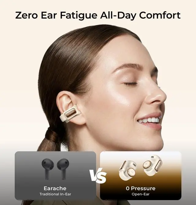 Alt view image 2 of 5 - LC-dolida Open-Ear Wireless Earbuds with Smart LED Display Case, Clip On Earbuds All-Day Comfort & Situational Awareness, Case Control for Volume, EQ, Music, Find My Earbuds & Camera, Timer (Cr