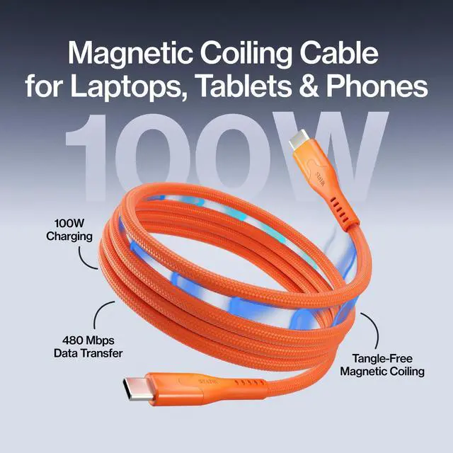 Alt view image 2 of 5 - Statik MagStack Pro USB C to USB C Cable, Magnetic Type C Charger Fast Charging Cord, On The Go Magnetic Charging Cable for Car, Compatible with iPhone, iPad & Android, Orange 100W 3FT, 3 Pack