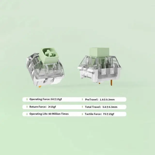 Alt view image 2 of 5 - KAILH Box Jade Switches for Mechanical Gaming Keyboard DIY, 3pin 50gf Clicky,Compatible for 5pin RGB/SMD hot swappable (Jade 110PCS)
