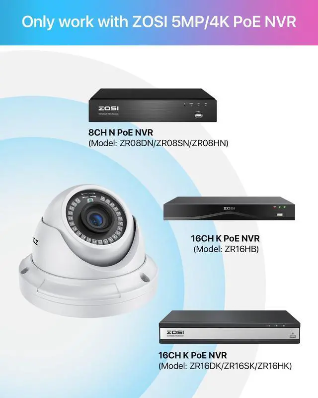 Alt view image 3 of 5 - ZOSI 2PK 5MP Add-on POE IP Security Camera with Etherent Cables PoE Dome Camera with Night Vision,IP66 Weatherproof, Compatible with ZOSI 4K/5MP NVR(Model:ZR08EN,ZR08DN,ZR08PN,ZR16DK)