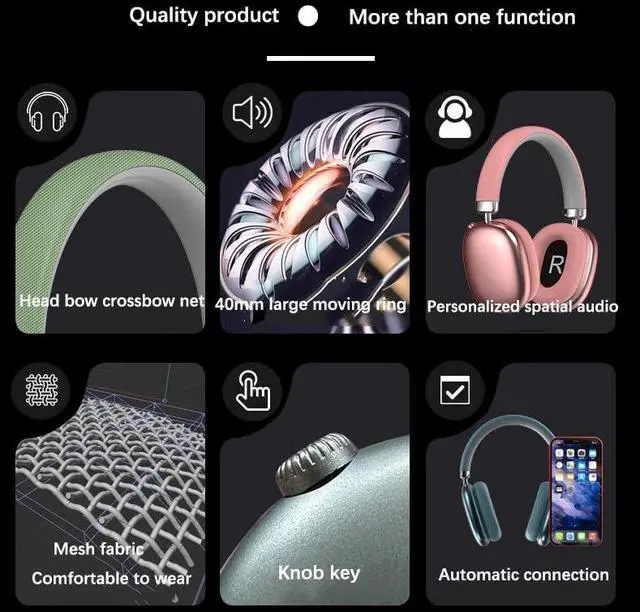 Alt view image 3 of 5 - Purple Earphones;Green Apple Earphones Wireless Bluetooth Headphones, Head Mounted Noise Cancelling Headphones Beats Headphones Purple,Pink Over Ear Headphones, 8+ Hours Battery, P959