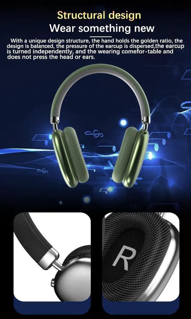 Alt view image 2 of 5 - Purple Earphones;Green Apple Earphones Wireless Bluetooth Headphones, Head Mounted Noise Cancelling Headphones Beats Headphones Purple,Pink Over Ear Headphones, 8+ Hours Battery, P959