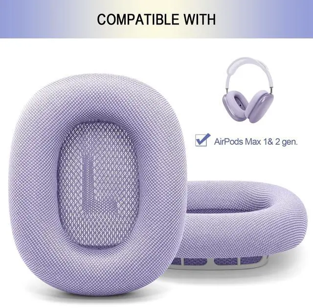 Alt view image 2 of 5 - Upgraded Ear Cushions for Apple AirPods Max, Mesh Fabric Ear Pads Replacement for Air Pods 1 & 2 Over-Ear Headphones with Original Silicone Design (Purple)