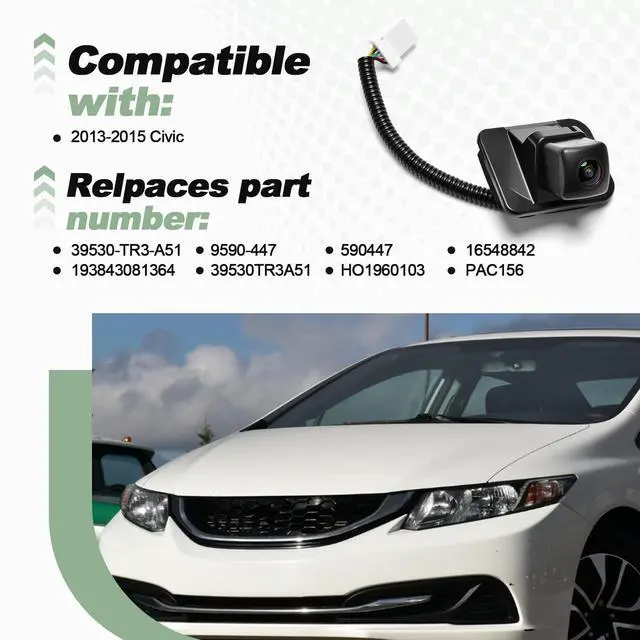 Alt view image 2 of 5 - Backup Rear View Reverse Camera Compatible with 2013-2015 Civic Replace 39530-TR3-A51 193843081364 9590-447 39530TR3A51 590447 HO1960103 16548842 PAC156