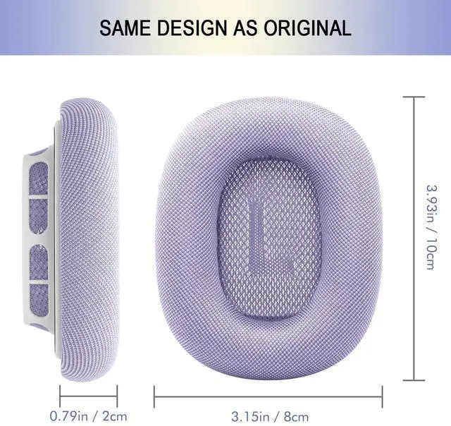 Alt view image 4 of 5 - Upgraded Ear Cushions for Apple AirPods Max, Mesh Fabric Ear Pads Replacement for Air Pods 1 & 2 Over-Ear Headphones with Original Silicone Design (Purple)