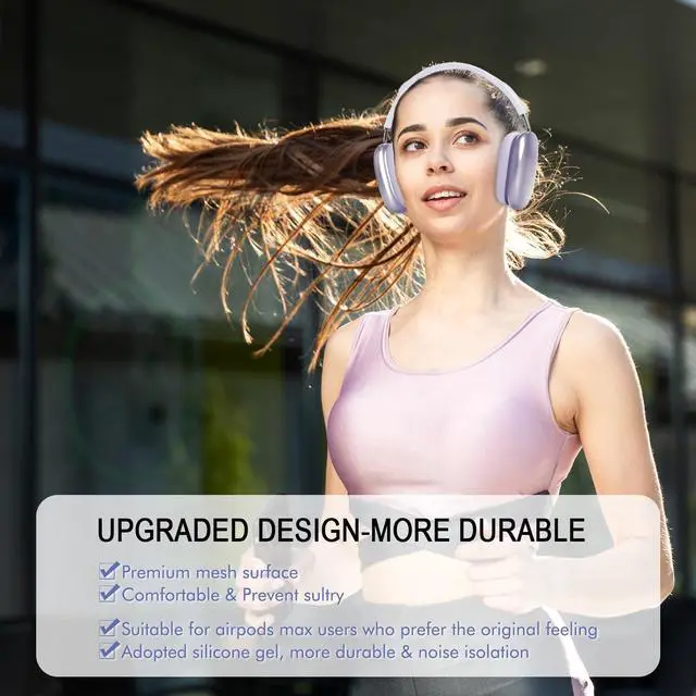 Alt view image 5 of 5 - Upgraded Ear Cushions for Apple AirPods Max, Mesh Fabric Ear Pads Replacement for Air Pods 1 & 2 Over-Ear Headphones with Original Silicone Design (Purple)