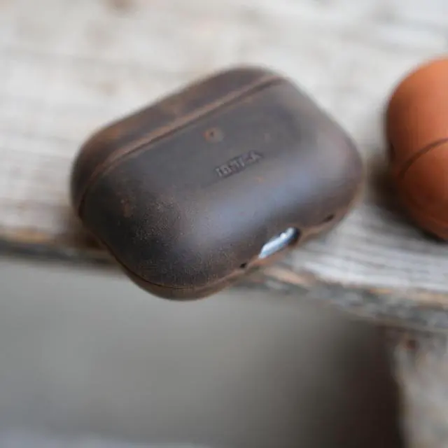 Alt view image 4 of 5 - Handcrafted Crazy Horse Unique Leather Case for AirPods Pro 3rd Gen (2025), Vintage Aesthetic, Two-Tone Effect,Compatible with MagSafe, Compatible with Airpods Pro 3 darkbrown1