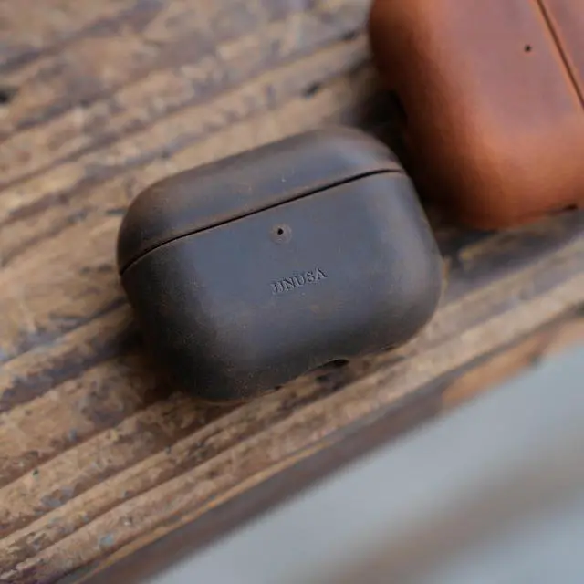 Alt view image 5 of 5 - Handcrafted Crazy Horse Unique Leather Case for AirPods Pro 3rd Gen (2025), Vintage Aesthetic, Two-Tone Effect,Compatible with MagSafe, Compatible with Airpods Pro 3 darkbrown1