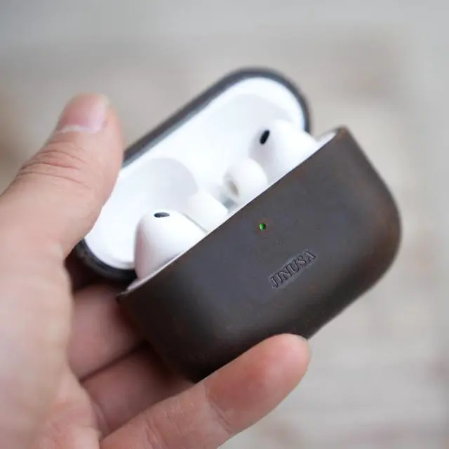 Alt view image 3 of 5 - Handcrafted Crazy Horse Unique Leather Case for AirPods Pro 3rd Gen (2025), Vintage Aesthetic, Two-Tone Effect,Compatible with MagSafe, Compatible with Airpods Pro 3 darkbrown1