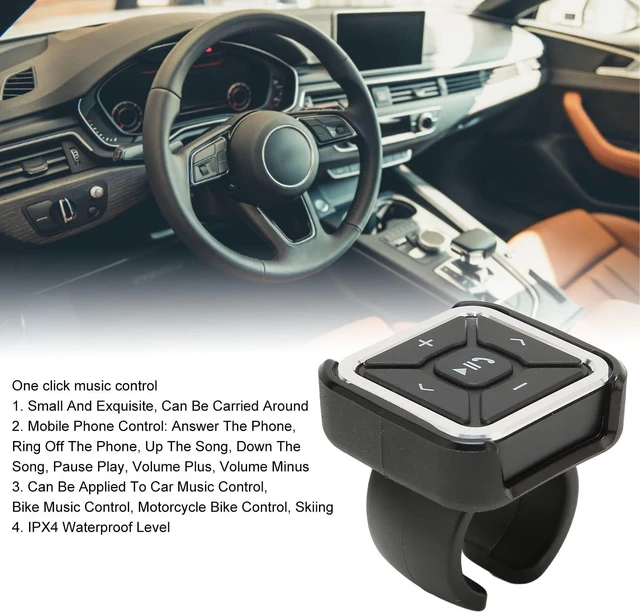 Alt view image 3 of 5 - Bluetooth Media Remote - Wireless Water Proof Music Controller with Volume Control for Car, Motorcycle, Bike Steering Wheel - Compatible with iOS & Android(Black)