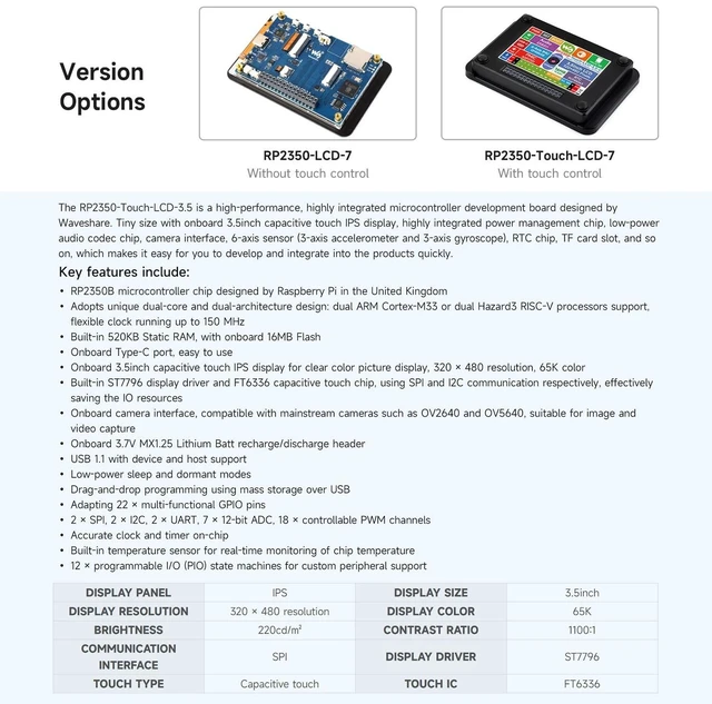 Alt view image 4 of 5 - KLAYERS RP2350 Dev Board with 3.5inch LCD Display,320 480 Resolution, 65K Color, Dual-core and Dual-Architecture, with Protective Case, Onboard OV5640 Camera and Speaker