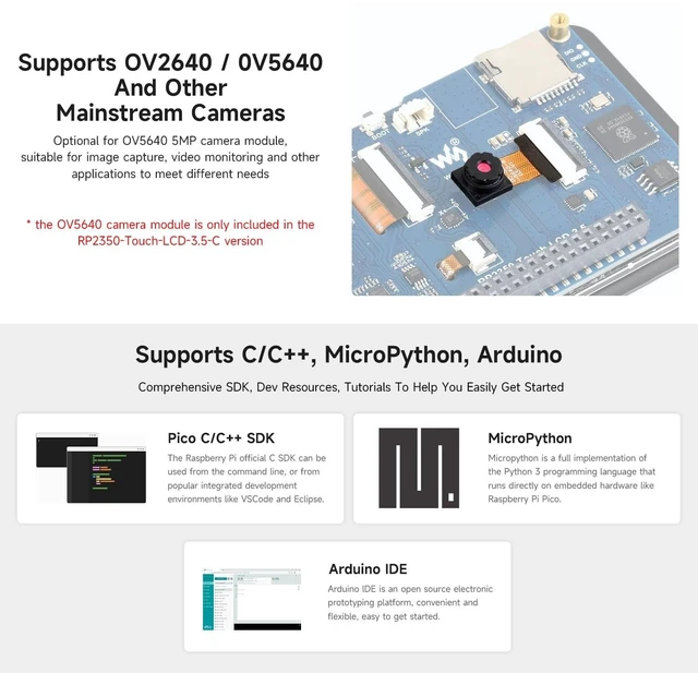 Alt view image 5 of 5 - KLAYERS RP2350 Dev Board with 3.5inch LCD Display,320 480 Resolution, 65K Color, Dual-core and Dual-Architecture, with Protective Case, Onboard OV5640 Camera and Speaker