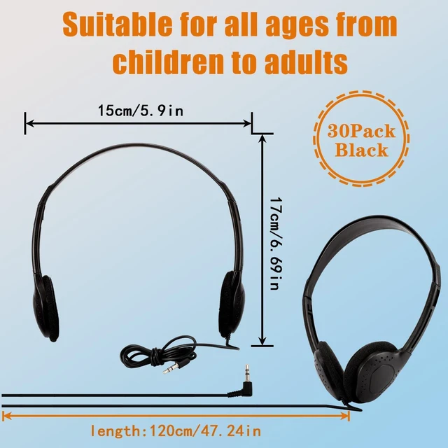 Alt view image 2 of 5 - Cptoion 30 Pack Class Set Headphones, Black, Adjustable, 3.5 Mm Jack