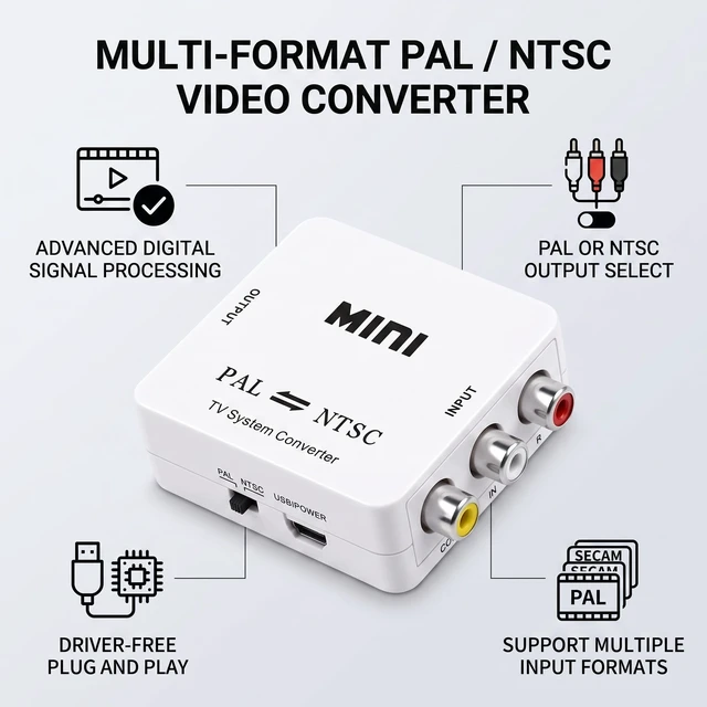 Alt view image 5 of 5 - PAL to NTSC Converter, 1080p HDMI TV Video Convertor Switcher Adapter for NTSC TV Set Projector PDP for Pal a Ntsc