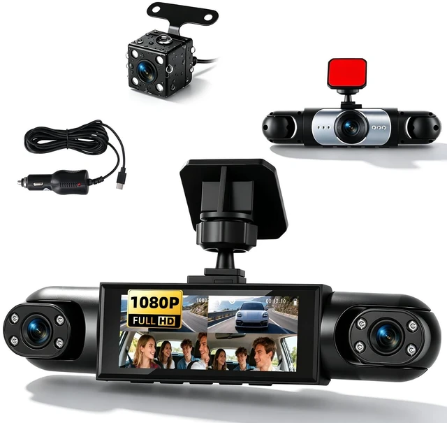 Main image of 4 Channel Dash Cam 360View, 1080P Front and Rear Left Right Inside 3.16 Inch Dash Camera for Cars, 8 IR Lamps Night Vision Camera for Cars 170 Wide Angle, Reserve Assist Fit for All Cars