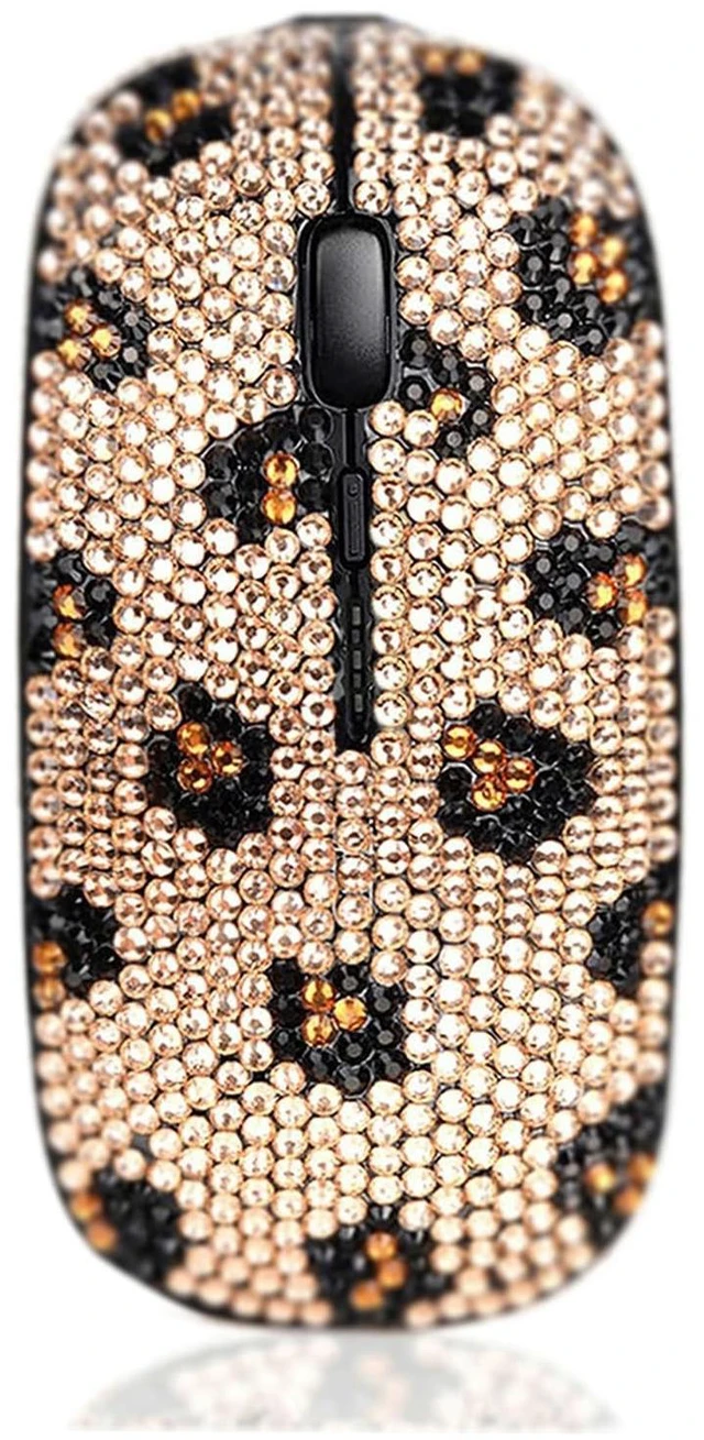 Main image of Bling Luxury Crystal Rhinestone Wireless Mouse Sparkly Computer Mouse with USB Receiver for Girls, Bedazzled Leopard Mice for Notebook, PC, Laptop, MacBook - Champagne
