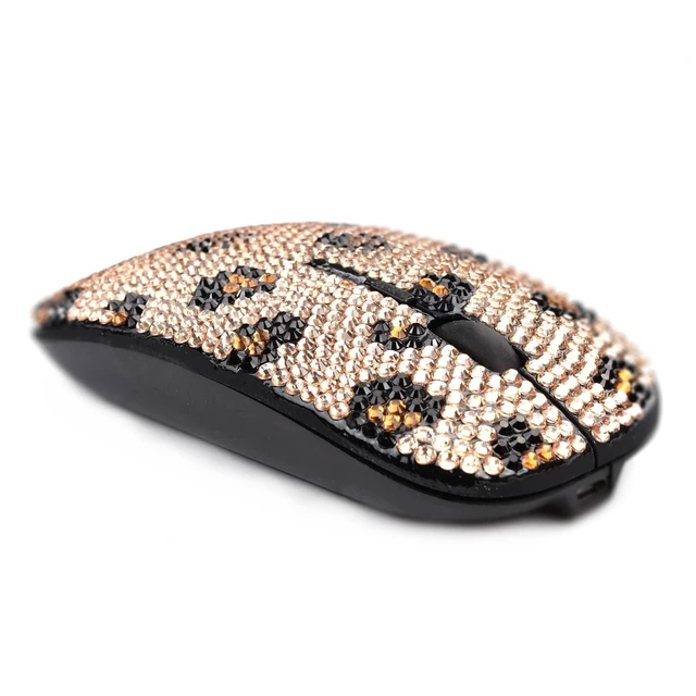 Alt view image 4 of 5 - Bling Luxury Crystal Rhinestone Wireless Mouse Sparkly Computer Mouse with USB Receiver for Girls, Bedazzled Leopard Mice for Notebook, PC, Laptop, MacBook - Champagne