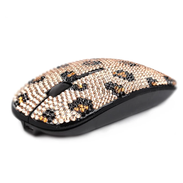Alt view image 3 of 5 - Bling Luxury Crystal Rhinestone Wireless Mouse Sparkly Computer Mouse with USB Receiver for Girls, Bedazzled Leopard Mice for Notebook, PC, Laptop, MacBook - Champagne