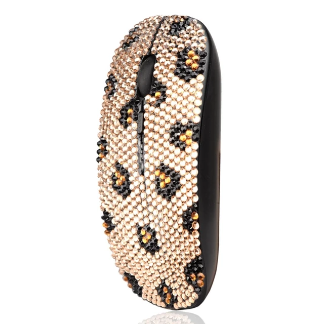 Alt view image 2 of 5 - Bling Luxury Crystal Rhinestone Wireless Mouse Sparkly Computer Mouse with USB Receiver for Girls, Bedazzled Leopard Mice for Notebook, PC, Laptop, MacBook - Champagne