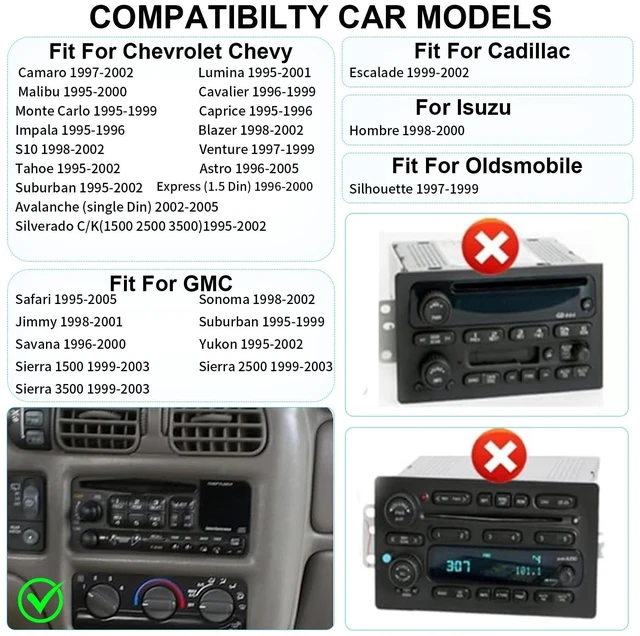 Alt view image 2 of 5 - Plug&Play 1.5 Din Car Radio for Chevy Silverado 1995-2002S10 1998-2002Blazer 1998-2002for GMC Suburban 1995-1999,Yukon 1995-2002 Sonoma 1998-20026.9 Inch IPS Touch Screen with Carplay Android auto
