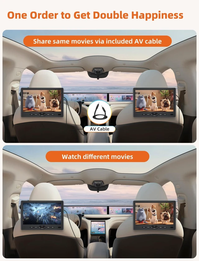 Alt view image 4 of 5 - DESOBRY 10.5" Car DVD Player Dual Screen & Suction-Type Disc in