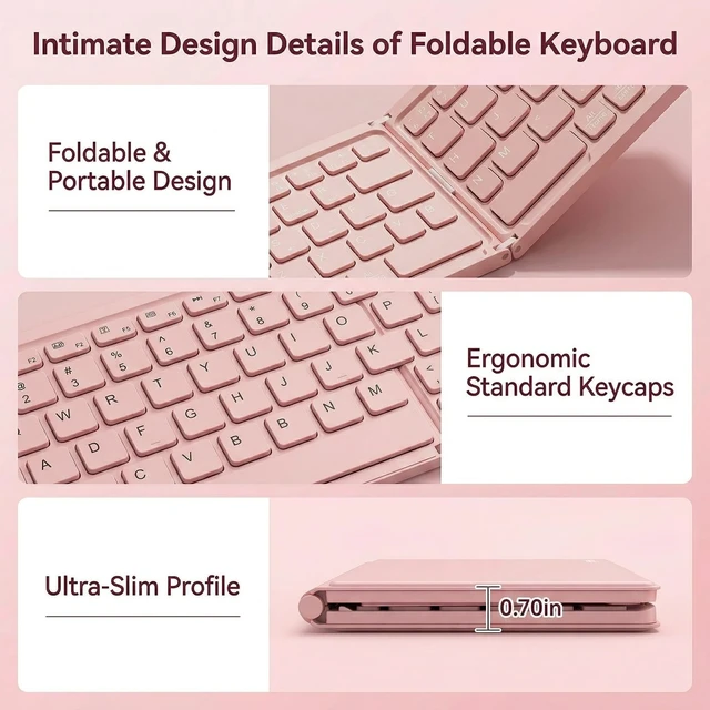 Alt view image 3 of 5 - Wireless Foldable Mini Rechargeable 5.4 Bluetooth Keyboard, 3 Bluetooth Channels, Ultra-Slim Travel Keyboard for iPhone iPad Mac Android Windows iOS, Silent Keyboard for Tablet Laptop Office (P