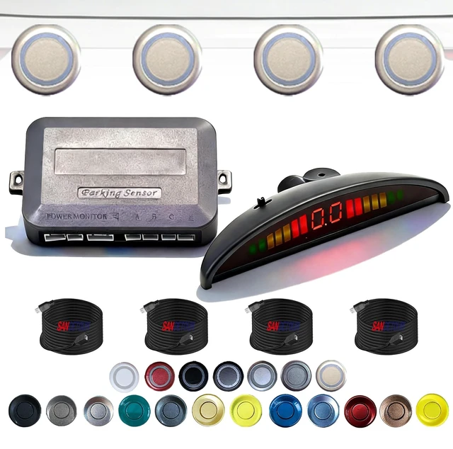 Alt view image 2 of 2 - SANDETOUN Parking Sensor Kit Backup Sensor Kit Reverse Sensor for Pickup & Extended Vehicle - 4 x 2.3m Sensor + 4 x 4.5m Extension Cables, 24V Compatible(Voltage Reducer Sold Separately)ChampagneGold