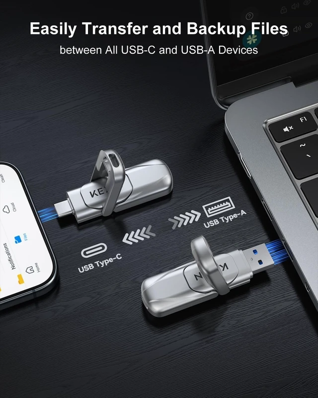 Alt view image 2 of 5 - KEXIN 128GB Type C Solid State Drive up to 450MB/s USB 3.2 Gen 1 Dual USB A & USB C Flash Drive Metal for iPhone 15/16/17 Android Smartphone Tablet Game Console Windows Mac