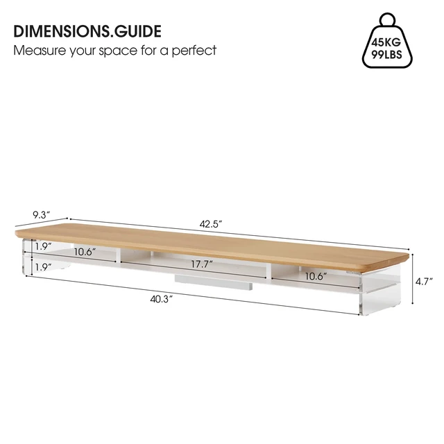 Alt view image 5 of 5 - Fenge 42.5" Dual Monitor Stand with Clear Acrylic Legs, Dark Oak