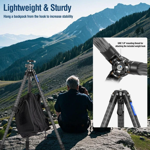 Alt view image 4 of 5 - LEOFOTO 58" Carbon Fiber Tripod, Lightweight Travel Compact Tripod for Mirrorless Camera, DSLR, 4-Sections with Max Tube Dia 36mm, Load Up to 55lbs/25kg (LS-364CX)