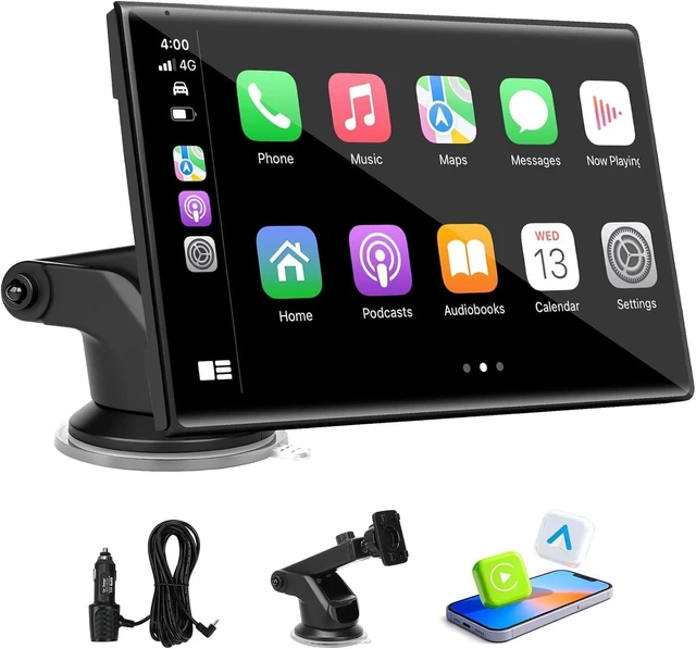 Main image of 7 inch Carplay Screen for Car - Supports Wireless Carplay & Android Auto, Portable Touchscreen with Bluetooth, Navigation, Voice Control, Mirror Link,Universal for All Cars (Black)