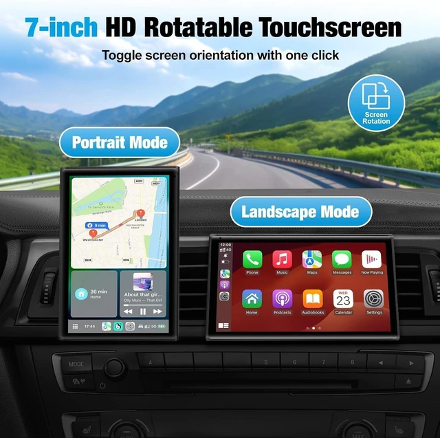 Alt view image 3 of 5 - 7 inch Carplay Screen for Car - Supports Wireless Carplay & Android Auto, Portable Touchscreen with Bluetooth, Navigation, Voice Control, Mirror Link,Universal for All Cars (Black)