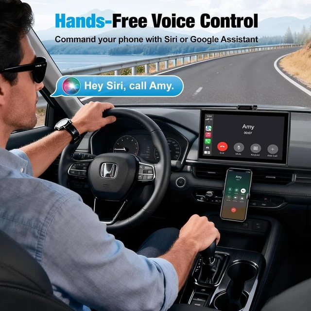 Alt view image 4 of 5 - 7 inch Carplay Screen for Car - Supports Wireless Carplay & Android Auto, Portable Touchscreen with Bluetooth, Navigation, Voice Control, Mirror Link,Universal for All Cars (Black)