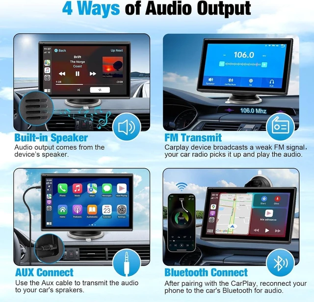Alt view image 5 of 5 - 7 inch Carplay Screen for Car - Supports Wireless Carplay & Android Auto, Portable Touchscreen with Bluetooth, Navigation, Voice Control, Mirror Link,Universal for All Cars (Black)