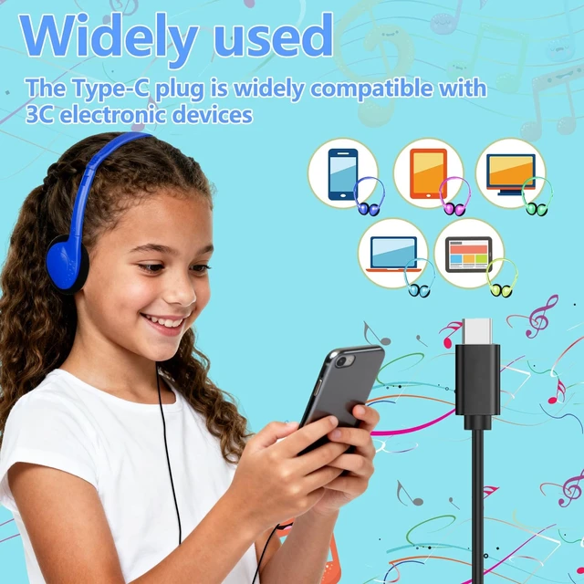 Alt view image 4 of 5 - MENGLALA USB C Headphones Bulk for Classroom Kids 50 Pack,Wired USB Type C