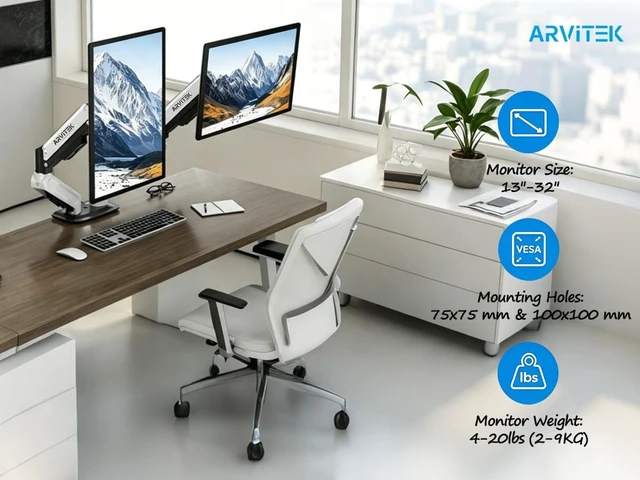 Alt view image 2 of 5 - Arvitek Dual Monitor Arm for 13-32" Screens
