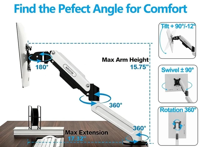Alt view image 3 of 5 - Arvitek Dual Monitor Arm for 13-32" Screens
