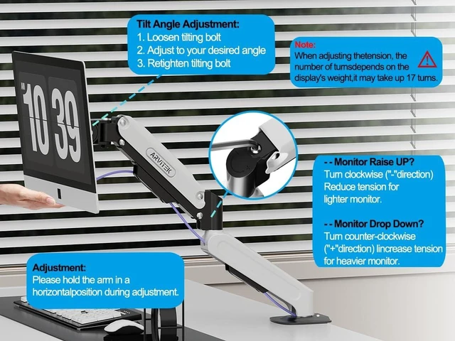 Alt view image 4 of 5 - Arvitek Dual Monitor Arm for 13-32" Screens
